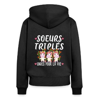 Sœurs Triplés Sœur Licorne Famille Amour Naissance - Sweat à capuche zippé Premium bio Femme - noir - Dos - Julia (174cm)