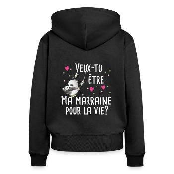 Marraine Bébé Naissance Grossesse Panda Cadeau - Sweat à capuche zippé Premium bio Femme - noir - Dos - Julia (174cm)