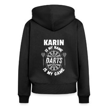 Personalised dart design for darts player Karin - Women's Premium Organic Zip Hoodie - black - Back - Julia (174cm)