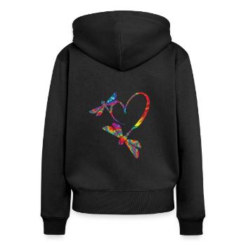 Libelle Herz - Frauen Premium Bio Zip Hoodie - Schwarz - Hinten - Julia (174cm)