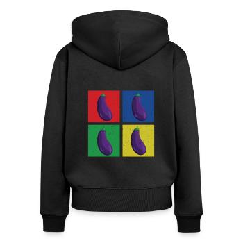 Aubergines - Sweat à capuche zippé Premium bio Femme - noir - Dos - Julia (174cm)