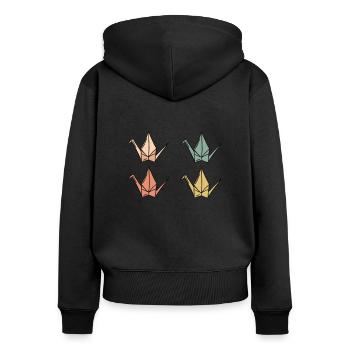 Grues Origami - Sweat à capuche zippé Premium bio Femme - noir - Dos - Julia (174cm)