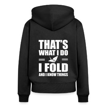 Origami - Frauen Premium Bio Zip Hoodie - Schwarz - Hinten - Julia (174cm)