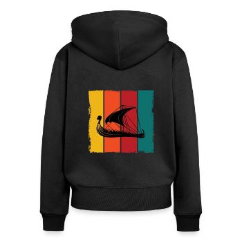Navire viking rétro - Sweat à capuche zippé Premium bio Femme - noir - Dos - Julia (174cm)