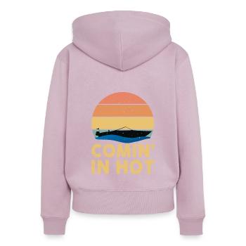 Venez en bateau à moteur chaud - Sweat à capuche zippé Premium bio Femme - rose poudré - Dos - Julia (174cm)