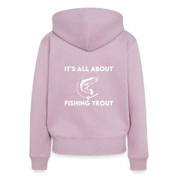 Pêche à la truite - Sweat à capuche zippé Premium bio Femme - rose poudré - Dos - Julia (174cm)