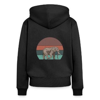 Retro Elefant - Frauen Premium Bio Zip Hoodie - Schwarz - Hinten - Julia (174cm)