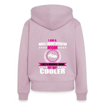 Chargeuse sur pneus Mama - Sweat à capuche zippé Premium bio Femme - rose poudré - Dos - Julia (174cm)