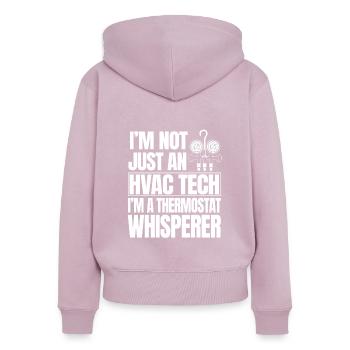 Techniciens en chauffage, ventilation et climatisation - Sweat à capuche zippé Premium bio Femme - rose poudré - Dos - Julia (174cm)