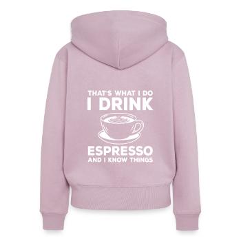 Lustiger Espresso Trinker Caffee Latte - Frauen Premium Bio Zip Hoodie - Altrosa - Hinten - Julia (174cm)