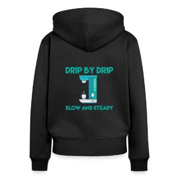 Filterkaffee Outfit Kaffeemaschine - Frauen Premium Bio Zip Hoodie - Schwarz - Hinten - Julia (174cm)