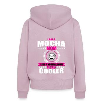 Drôle de papa de café moka - Sweat à capuche zippé Premium bio Femme - rose poudré - Dos - Julia (174cm)
