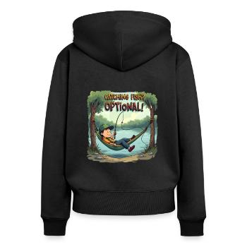 Attraper du poisson ? Optionnel! Chemise de pêche pêcheur - Sweat à capuche zippé Premium bio Femme - noir - Dos - Julia (174cm)