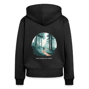 Nordic Walking is My Therapy – Laufen Wald Natur - Frauen Premium Bio Zip Hoodie - Schwarz - Hinten - Julia (174cm)
