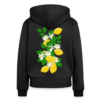 Zitronen, Zweig, Blüten - Frauen Premium Bio Zip Hoodie - Schwarz - Hinten - Julia (174cm)