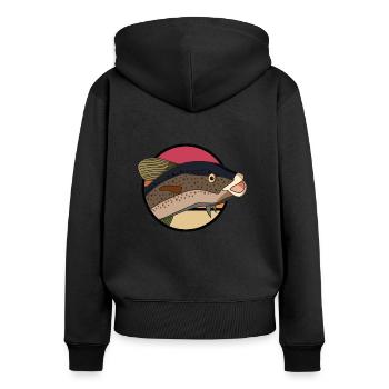 vintage retro Fischkopf Angler Motiv - Frauen Premium Bio Zip Hoodie - Schwarz - Hinten - Julia (174cm)