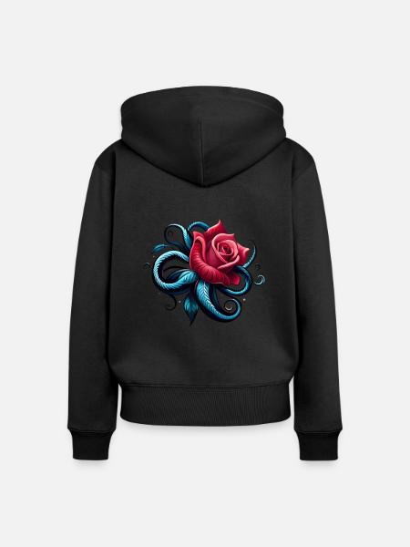 ROSE Tatoo - Frauen Premium Bio Zip Hoodie - Schwarz