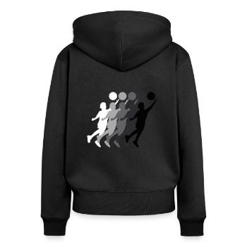 Faustballer Silhouette Faustball Übergang - Frauen Premium Bio Zip Hoodie - Schwarz - Hinten - Julia (174cm)