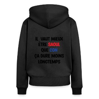 Il vaut mieux être saoul que con / Humour - Sweat à capuche zippé Premium bio Femme - noir - Dos - Julia (174cm)