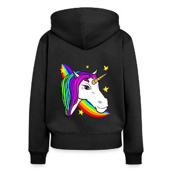 Einhorn und Regenbogen - Frauen Premium Bio Zip Hoodie - Schwarz - Hinten - Julia (174cm)