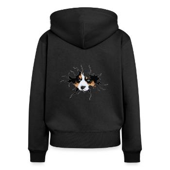 Cute Border Collie cracked hole - Women's Premium Organic Zip Hoodie - black - Back - Julia (174cm)