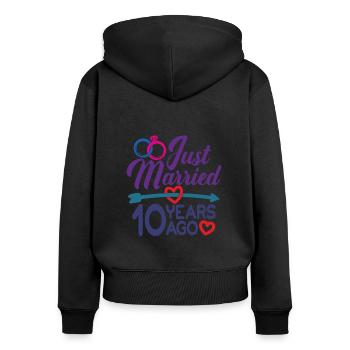 Juste marié il y a 10 ans, 10e anniversaire de mariage - Sweat à capuche zippé Premium bio Femme - noir - Dos - Julia (174cm)