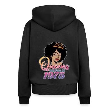 Les reines sont nées en 1975 - 47e anniversaire pour les femmes - Sweat à capuche zippé Premium bio Femme - noir - Dos - Julia (174cm)