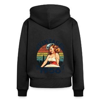 Retro Pin-up Girl Vintage 1956, 66 ans - Sweat à capuche zippé Premium bio Femme - noir - Dos - Julia (174cm)