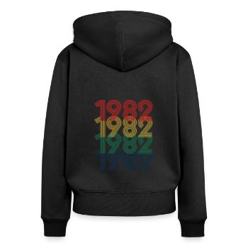 Cool Retro 1982, 40 ans, cadeau de 40e anniversaire - Sweat à capuche zippé Premium bio Femme - noir - Dos - Julia (174cm)