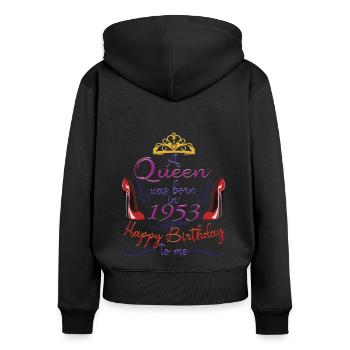 Une reine est née en 1953 - 70 ans anniversaire - Sweat à capuche zippé Premium bio Femme - noir - Dos - Julia (174cm)