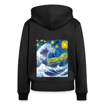 Kanagawa Waves Aesthetic Japanese Art Great Wave - Women's Premium Organic Zip Hoodie - black - Back - Julia (174cm)