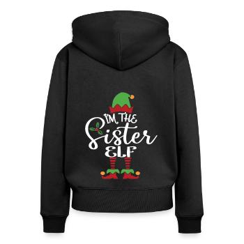 Schwester Elf Niedliches lustiges passendes Weihnachtskostüm - Frauen Premium Bio Zip Hoodie - Schwarz - Hinten - Julia (174cm)
