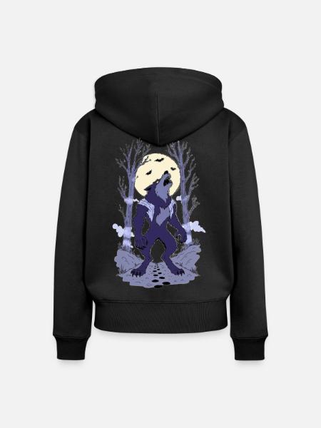 Werwolf im Mondlicht - Frauen Premium Bio Zip Hoodie - Schwarz