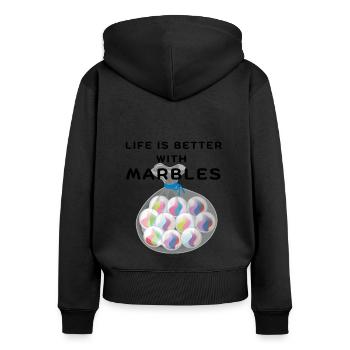 LIFE IS BETTER WITH MARBLES Gerne Murmel spielen - Frauen Premium Bio Zip Hoodie - Schwarz - Hinten - Julia (174cm)