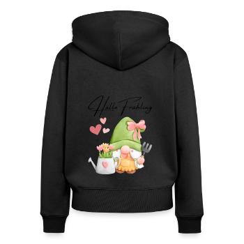 Bonjour le printemps - nain jardinier avec des tulipes - Sweat à capuche zippé Premium bio Femme - noir - Dos - Julia (174cm)