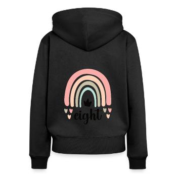 Boho Rainbow 8th Birthday Party Gift - Women's Premium Organic Zip Hoodie - black - Back - Julia (174cm)