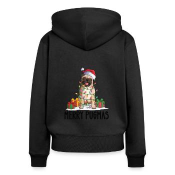 Mops Weihnachten 2022 Mops Hundebesitzer Geschenk - Frauen Premium Bio Zip Hoodie - Schwarz - Hinten - Julia (174cm)