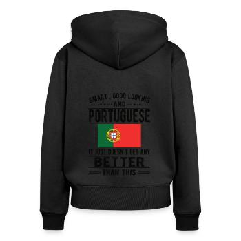 Portugais Portugal Drapeau Origine portugaise - Sweat à capuche zippé Premium bio Femme - noir - Dos - Julia (174cm)