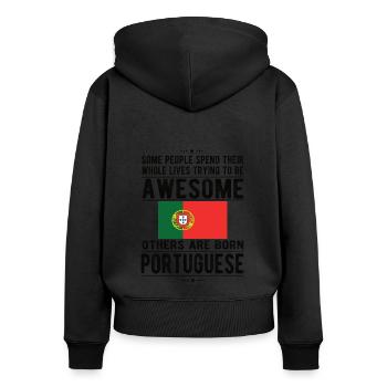 Portugais Portugal Drapeau Origine portugaise - Sweat à capuche zippé Premium bio Femme - noir - Dos - Julia (174cm)