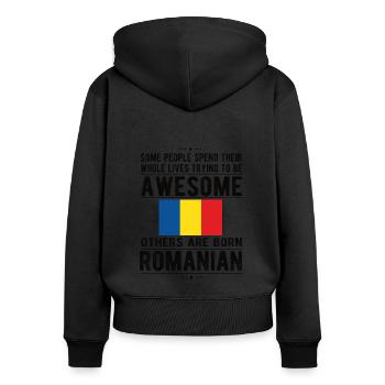 Fier drapeau roumain roumain d'origine roumaine - Sweat à capuche zippé Premium bio Femme - noir - Dos - Julia (174cm)