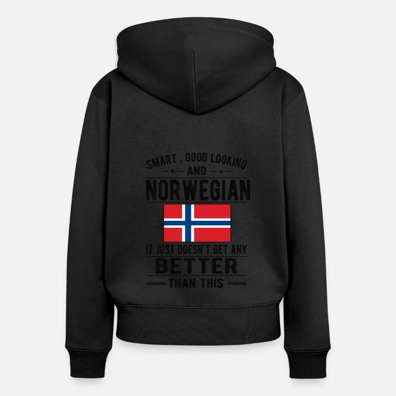 Norsk Norgesflagg Norsk opprinnelse - Premium økologisk hettegenser med glidelås for kvinner - svart