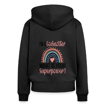 Marraine Fête des Mères Fier Cadeau de Baptême de Marraine - Sweat à capuche zippé Premium bio Femme - noir - Dos - Julia (174cm)