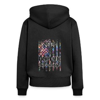 Technologue en radiologie médicale Médecine nucléaire - Sweat à capuche zippé Premium bio Femme - noir - Dos - Julia (174cm)
