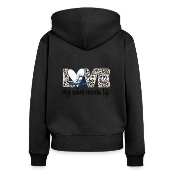 Schwimmmama Geschenk Mutter Schwimmer Schwimm-Mama - Frauen Premium Bio Zip Hoodie - Schwarz - Hinten - Julia (174cm)