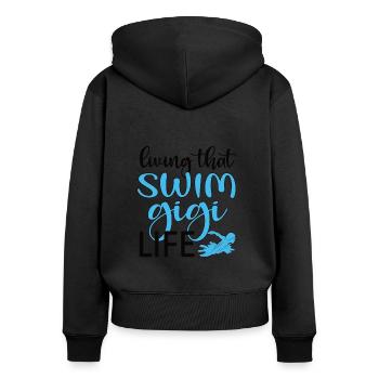 Stolze Schwimm-Gigi Schwimmer Gigi Oma Geschenk - Frauen Premium Bio Zip Hoodie - Schwarz - Hinten - Julia (174cm)