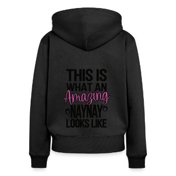 Naynay Grand-mère Cadeau de fête des mères Naynay Grand-mère - Sweat à capuche zippé Premium bio Femme - noir - Dos - Julia (174cm)