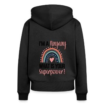 Naynay Grand-mère Cadeau de fête des mères Naynay Grand-mère - Sweat à capuche zippé Premium bio Femme - noir - Dos - Julia (174cm)