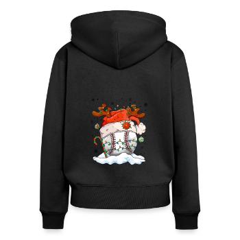 Baseball Noël Joueur de baseball Fête de Noël - Sweat à capuche zippé Premium bio Femme - noir - Dos - Julia (174cm)