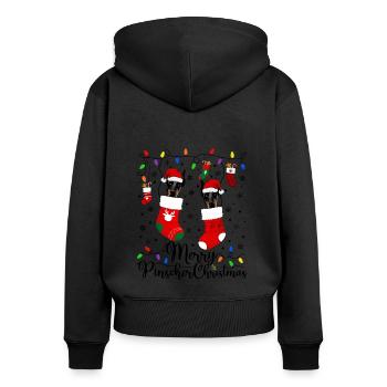 Pinscher miniature Noël Min Pin Pin Cadeaux de Noël - Sweat à capuche zippé Premium bio Femme - noir - Dos - Julia (174cm)