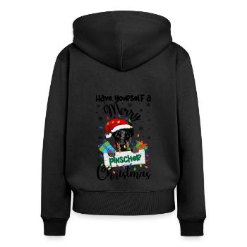 Pinscher miniature Noël Min Pin Pin Cadeaux de Noël - Sweat à capuche zippé Premium bio Femme - noir - Dos - Julia (174cm)